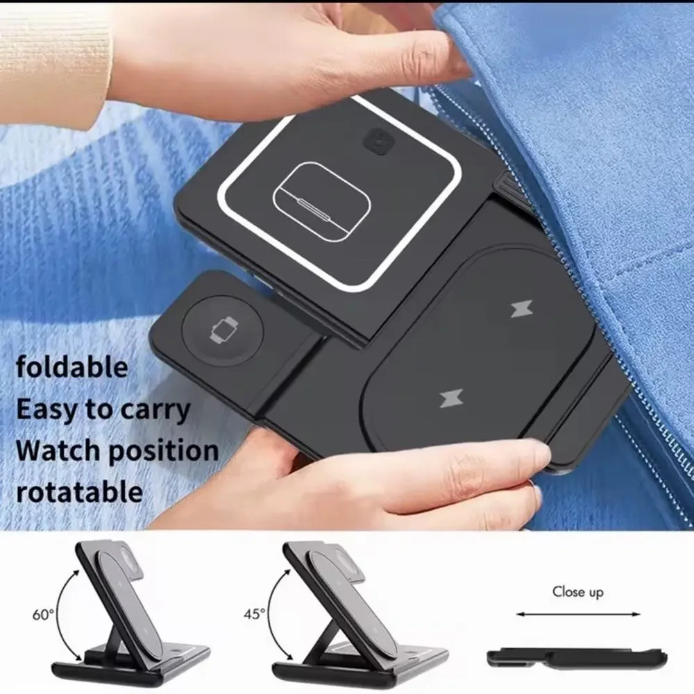 3 In 1 Wireless Charger Stand For Samsung Galaxy Watch Buds Foldable LED